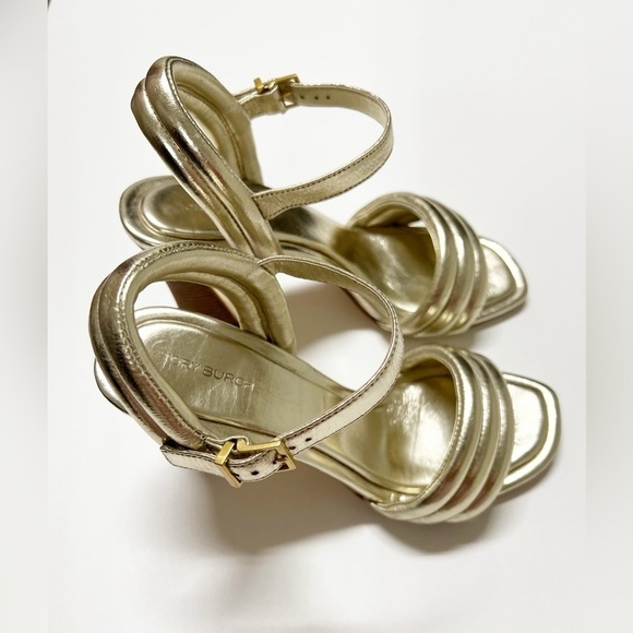 Tory Burch Womens Tibi Metallic Sparkly Gold Puffed Up Strappy Sandal Size 8 - Picture 5 of 10